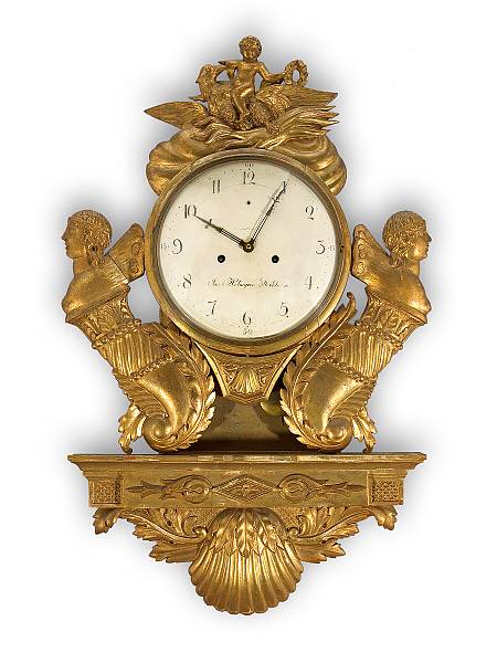 Appraisal: A Swedish Neoclassical giltwood cartel clock Jacob Holmgren Stockholmfirst quarter