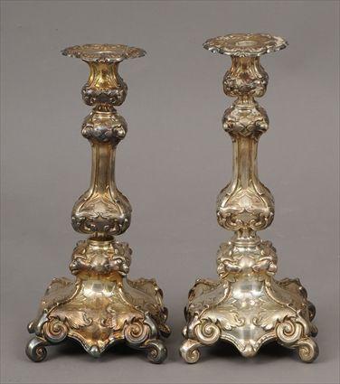 Appraisal: Pair of Continental Silverplate Sabbath Candlesticks Weighted x x in