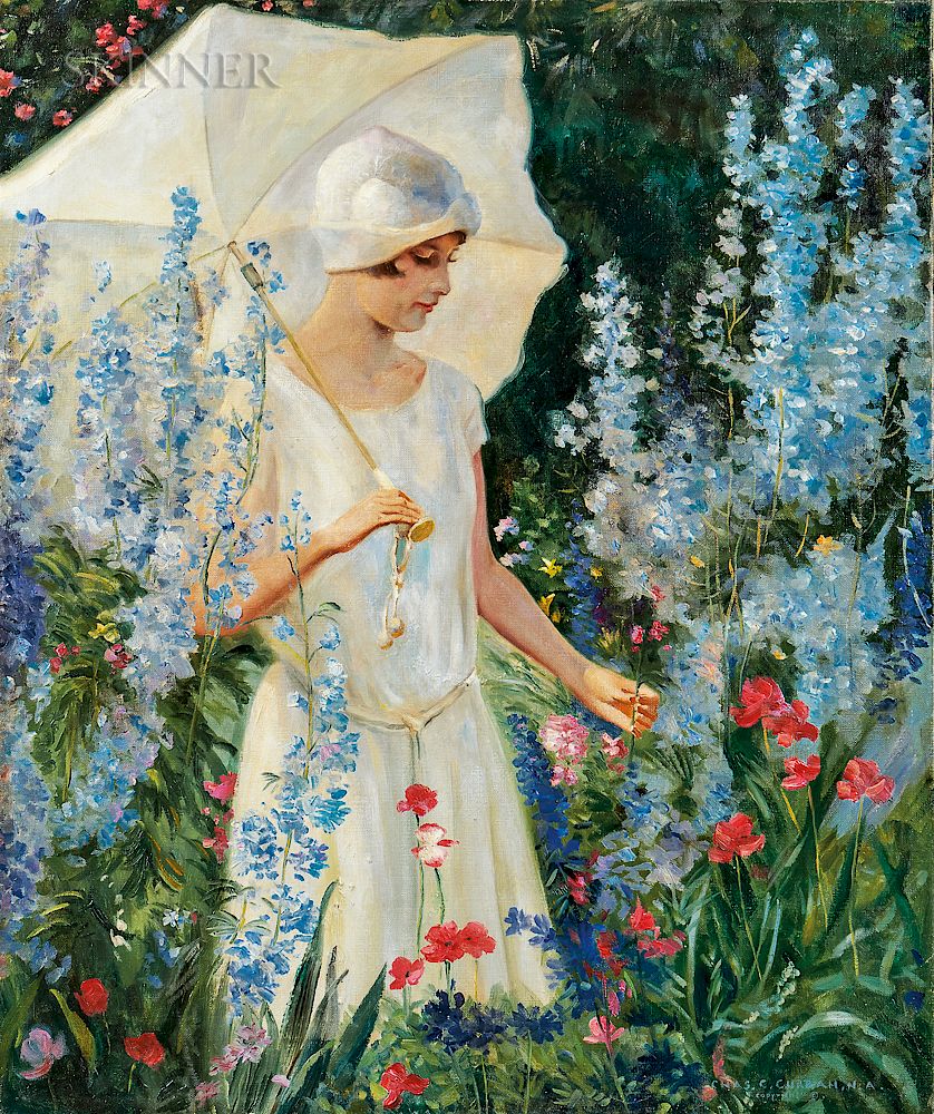 Appraisal: Charles Courtney Curran American - Delphiniums Blue-No Charles Courtney Curran