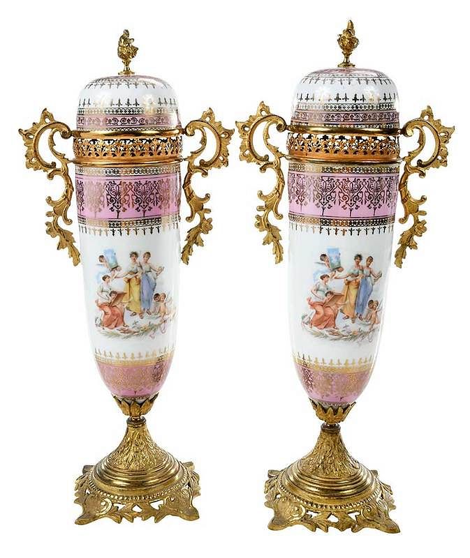 Appraisal: Pair of Sevres Style Lidded Porcelain Potpourri French th century