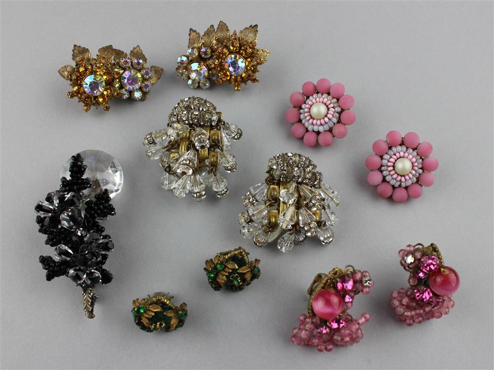 Appraisal: MIRIAM HASKELL PIN AND FIVE PAIR OF MIRIAM HASKELL EARRINGS