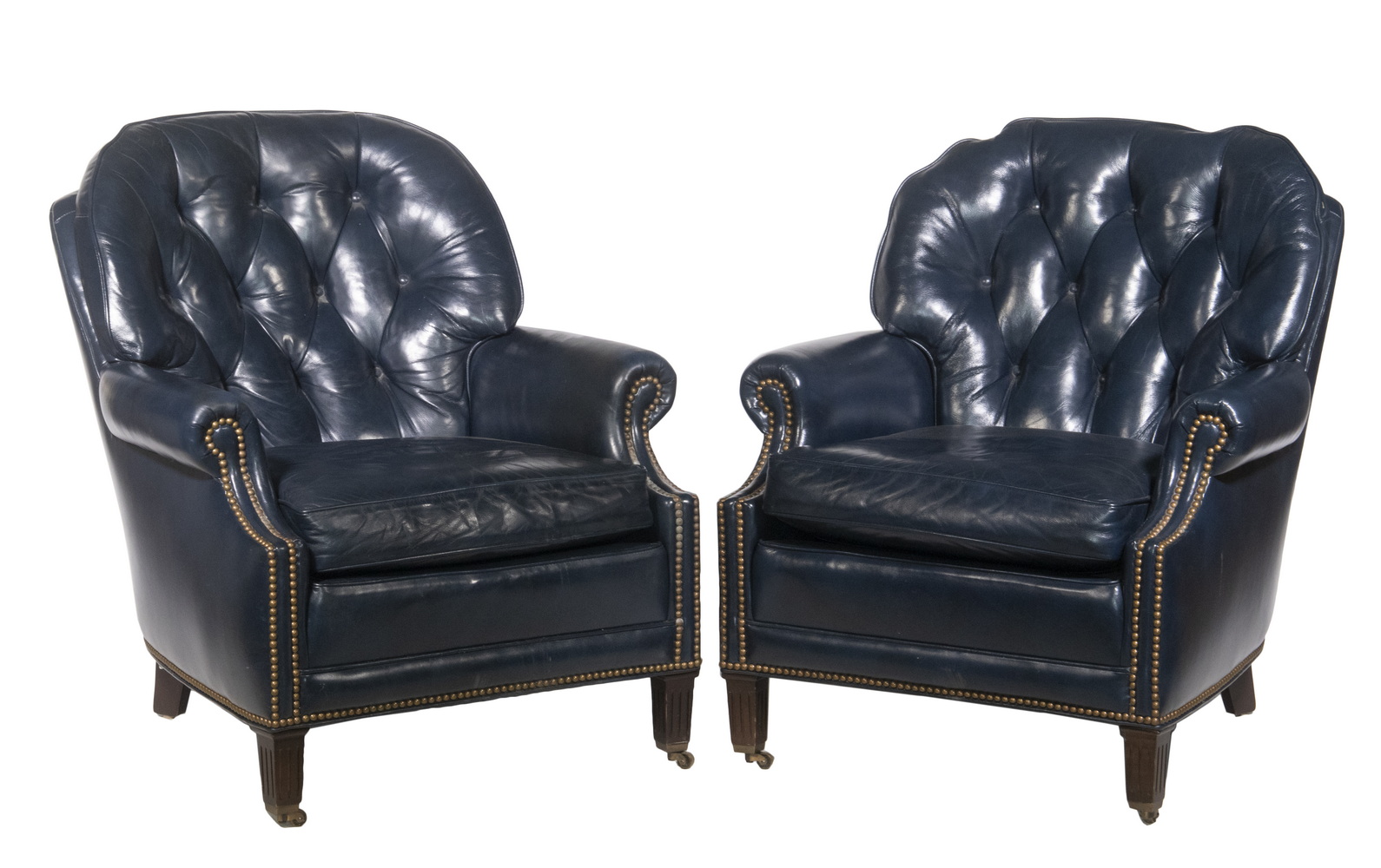 Appraisal: PR HANCOCK MOORE LEATHER CLUB CHAIRS Pair of Blue Leather