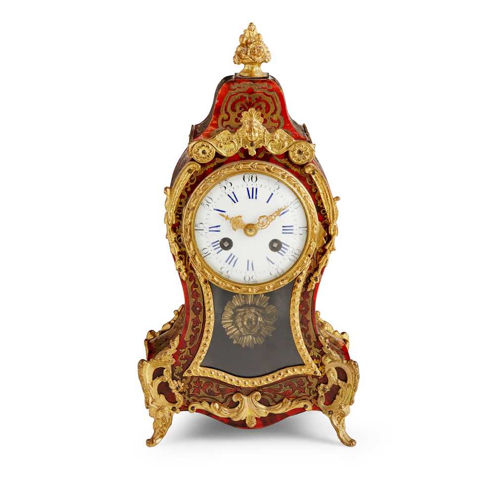 Appraisal: Y FRENCH RED TORTOISESHELL BOULLE MARQUETRY MANTEL CLOCK TH CENTURY