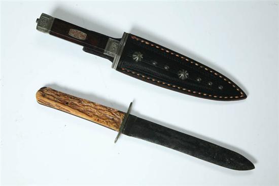 Appraisal: TWO KNIVES American One with antler handle and a blade