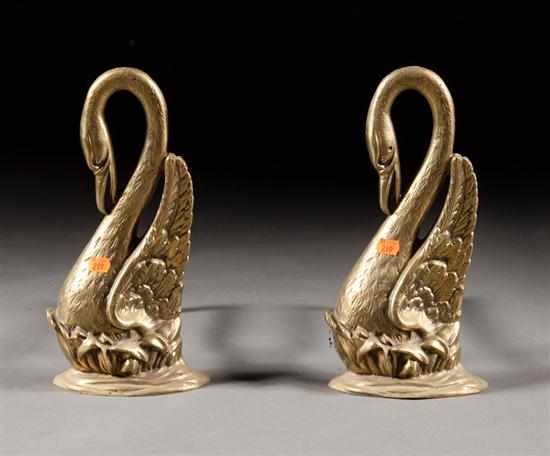 Appraisal: Pair of Continental probably French brass swan andirons late th