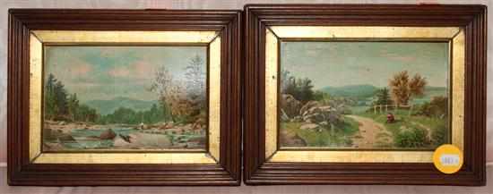 Appraisal: Pair of paint-heightened prints depicting landscapes framed Estimate - All