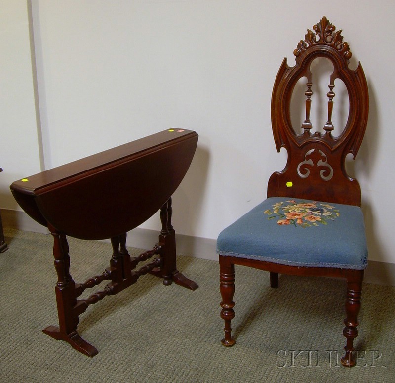 Appraisal: Victorian Needlepoint Upholstered Carved Walnut Hall Chair and a William