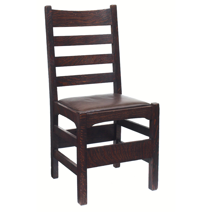 Appraisal: Gustav Stickley chair four-rung ladder-back with notched seat rail replaced