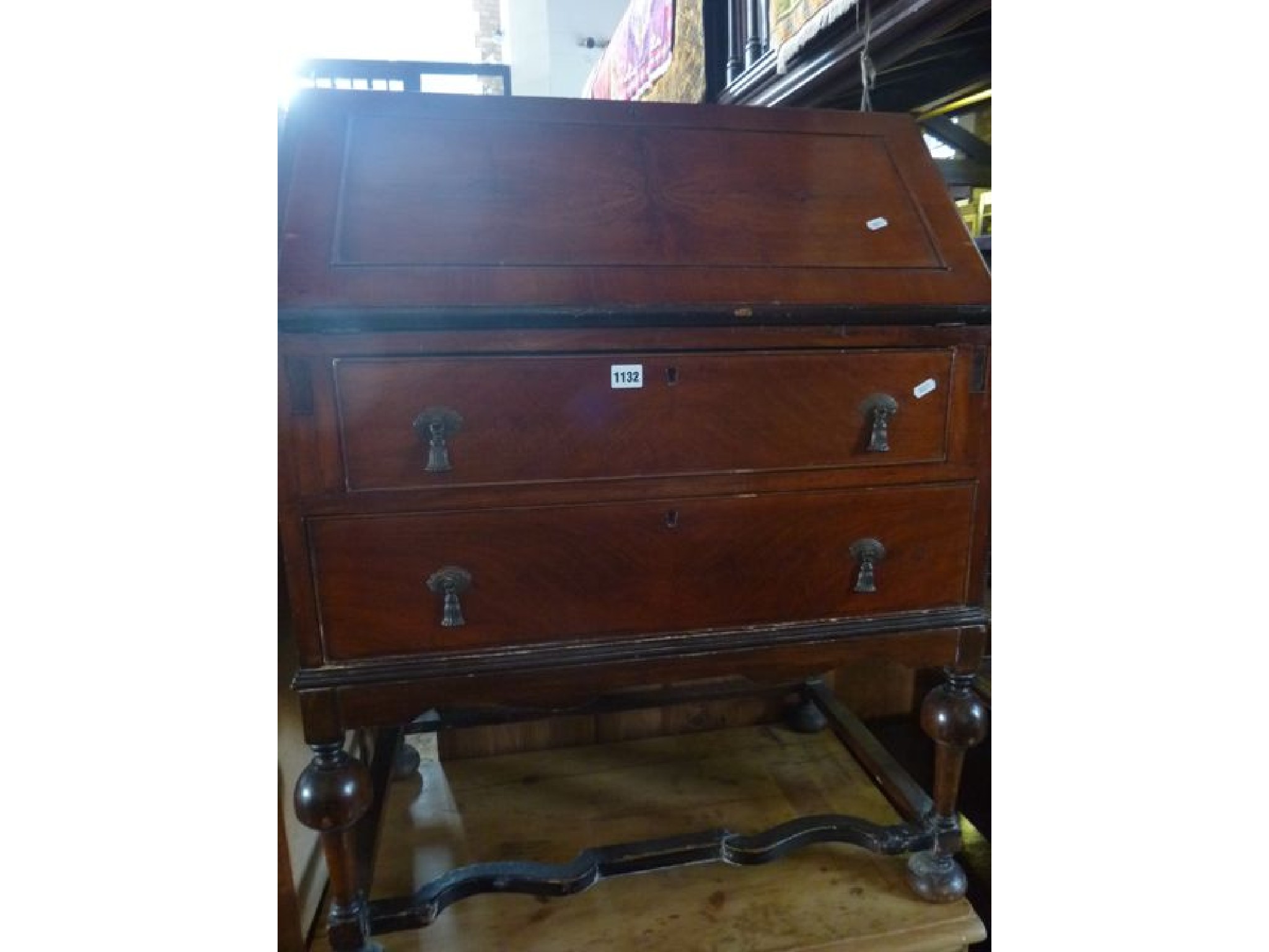 Appraisal: An Edwardian walnut veneered Queen Anne style bureau the rectangular