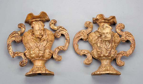 Appraisal: A pair of Italian Baroque parcel gilt and paint decorated