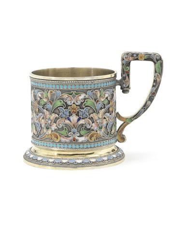 Appraisal: An early th century Russian silver-gilt and polychrome tea glass