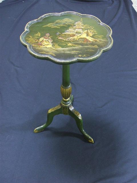 Appraisal: MINIATURE CHIPPENDALE STYLE TEA TABLE The green painted gilt-wood table