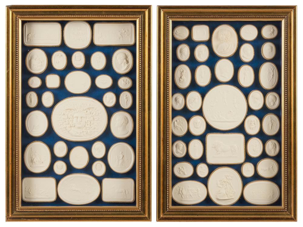 Appraisal: PAIR OF FRAMED COLLECTIONS OF CONTINENTAL SULFIDE MEDALLIONS TH CENTURY