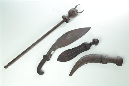 Appraisal: FOUR WEAPONS Late th- th century Three knives a Ghurka