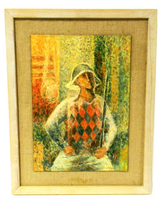 Appraisal: Alan Tompkins Connecticut - Harlequin Seurat inspired oil on canvas