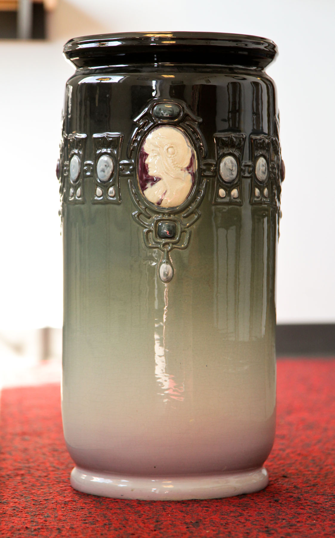 Appraisal: WELLER UMBRELLA STAND Ohio early th century Cameo Jewel pattern