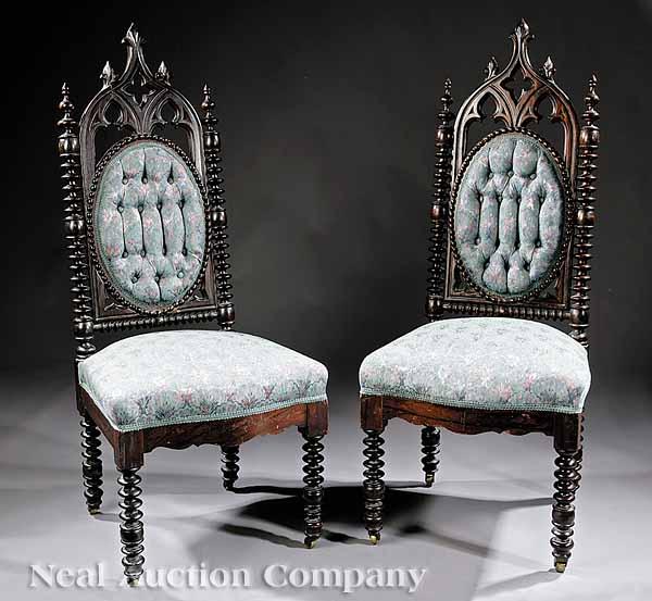 Appraisal: A Pair of American Gothic Rosewood-Grained Side Chairs mid- th