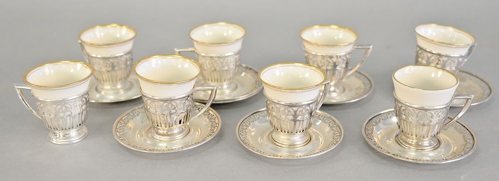 Appraisal: Eight sterling demitasse cups and saucers with Lenox inserts ht