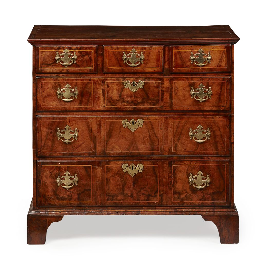 Appraisal: GEORGE II WALNUT CHEST OF DRAWERS EARLY TH CENTURY the