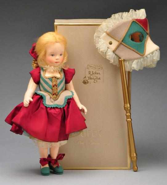 Appraisal: R John Wright Musette Candy Container Doll Description Souvenir for