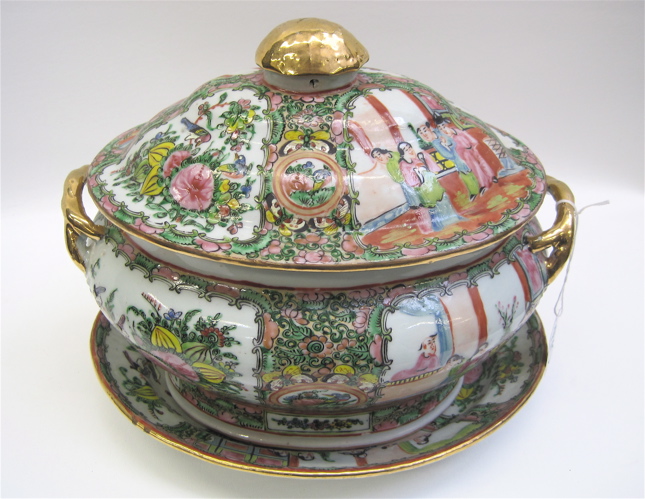 Appraisal: CHINESE GLAZED POTTERY COVERED TUREEN AND UNDERPLATE Mandarin pattern with