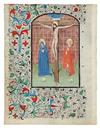 Appraisal: MANUSCRIPT LEAVES Two vellum leaves one depicting the Crucifixion with