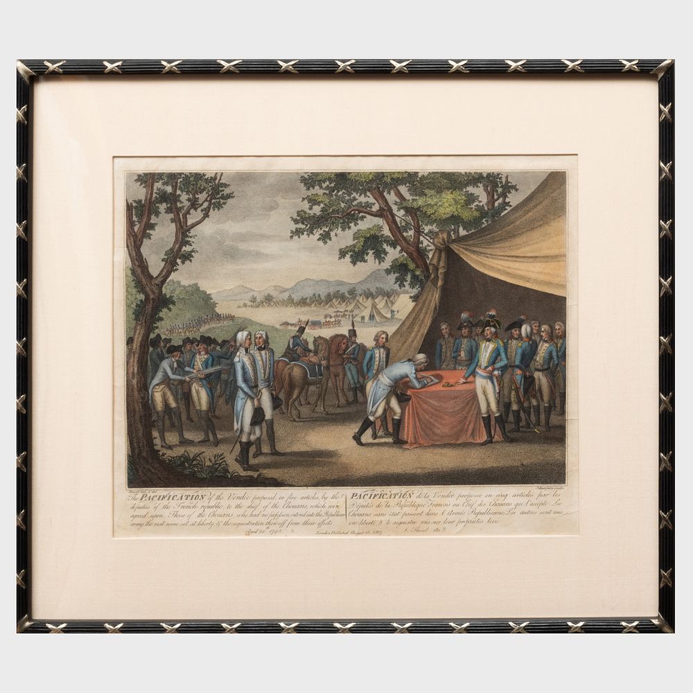 Appraisal: English School Engraving in black with hand-coloring on wove paper