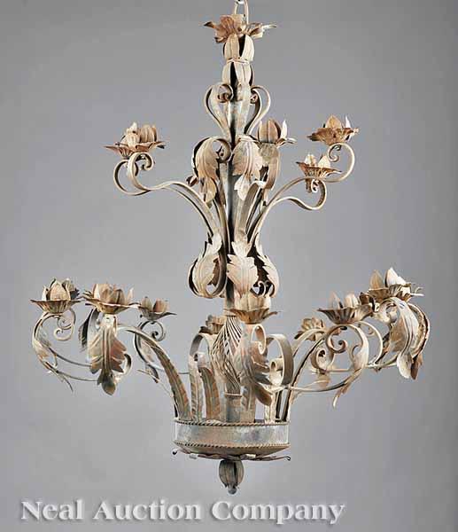 Appraisal: A Pair of Wrought Iron Eighteen-Light Chandeliers th c standard