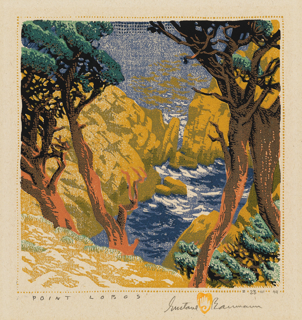 Appraisal: GUSTAVE BAUMANN Point Lobos Color woodcut x mm x inches