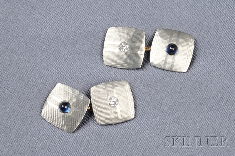 Appraisal: Edwardian Sapphire and Diamond Cuff Links Carrington Co each double