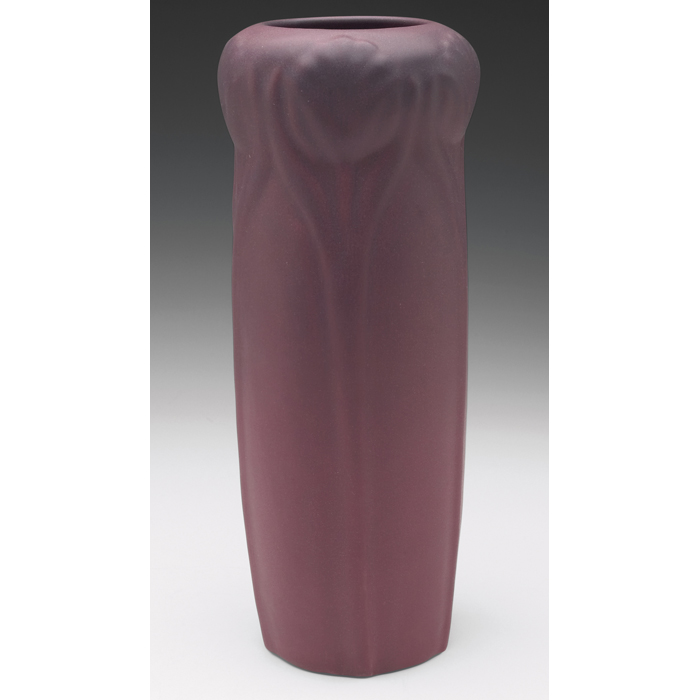 Appraisal: Van Briggle vase raised tulip designs maroon and blue matte