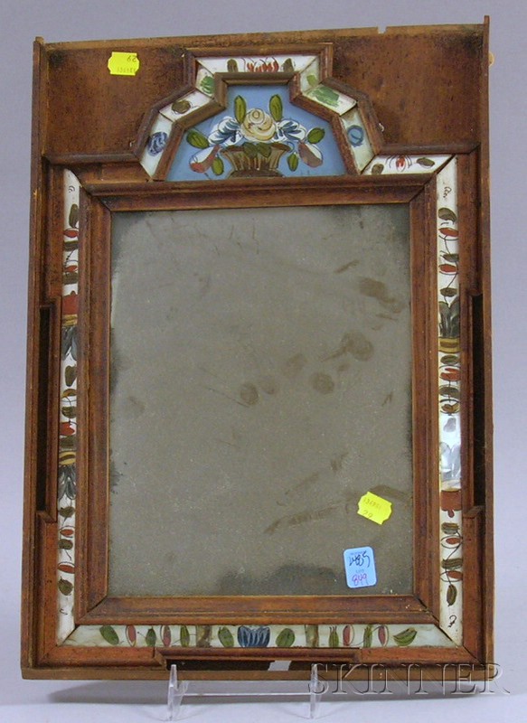 Appraisal: Pine and Reverse-painted Glass Courting Mirror Europe lg in