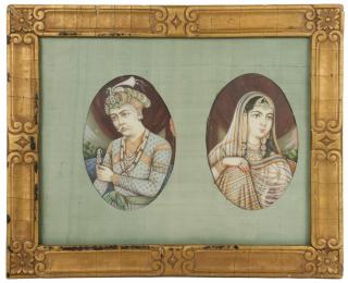 Appraisal: PAIR OF INDIAN PORTRAITS IN SINGLE FRAME Miniature Oval Portraits