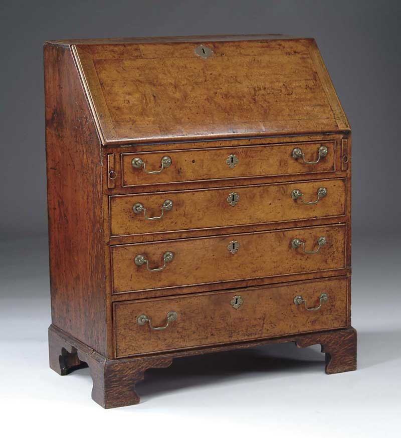 Appraisal: FINE TH CENTURY ENGLISH BURL WALNUT DESK The slant front