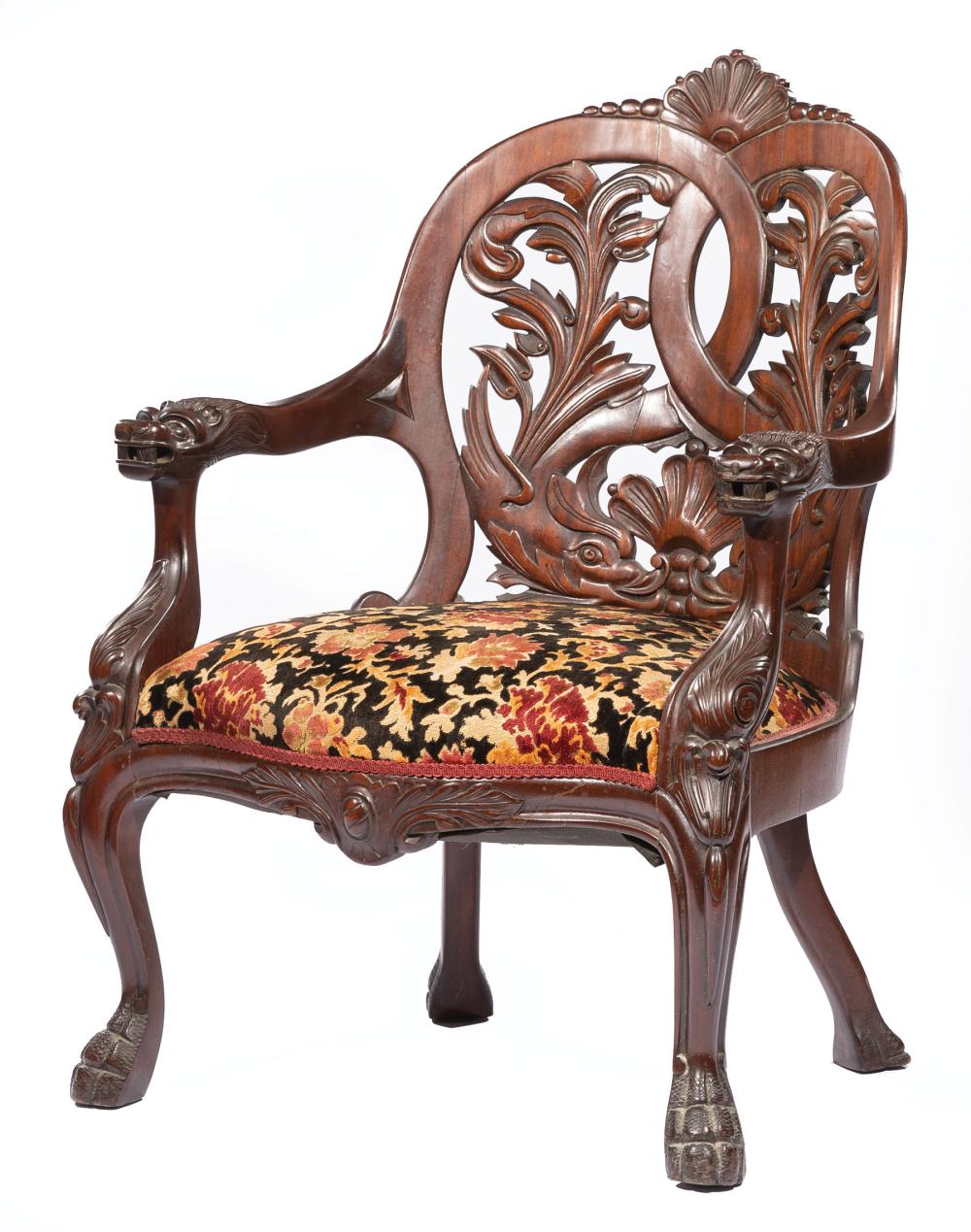 Appraisal: American Rococo Carved Mahogany Armchair mid- th c attr to