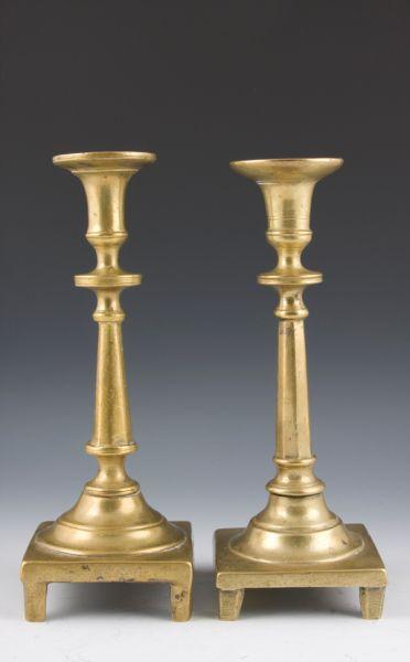 Appraisal: Two Spanish Cast Brass Candlesticks th c paneled and turned