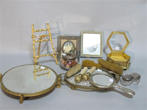 Appraisal: GROUP OF DRESSER ITEMS Including a mirror plateau a small