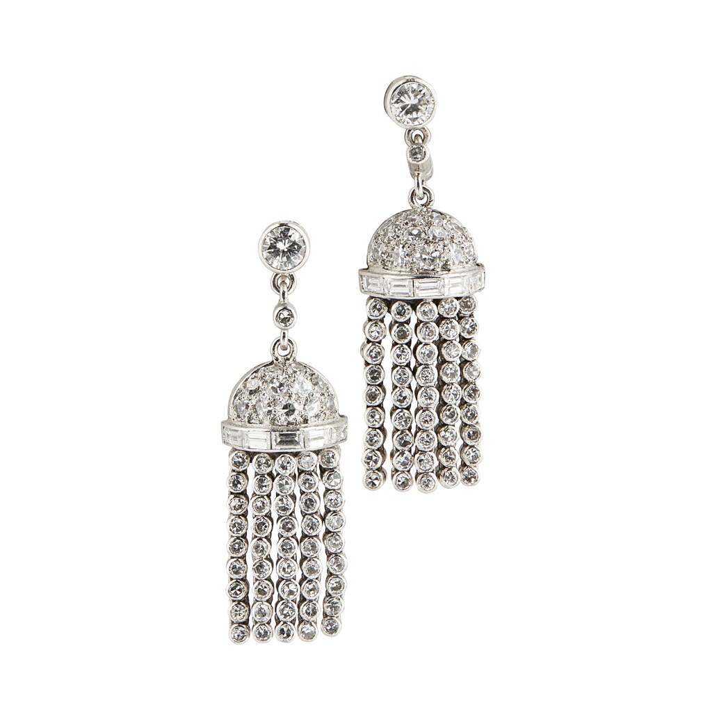 Appraisal: A pair of s diamond set pendant earringseach composed of