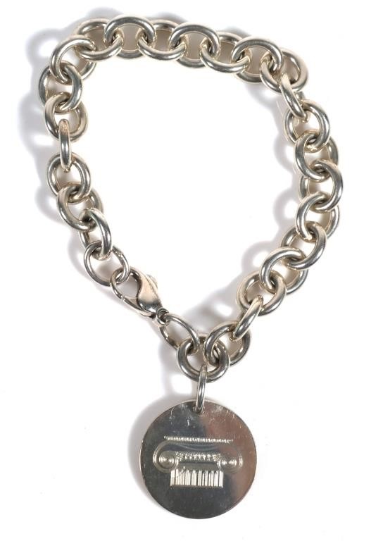 Appraisal: Marked Tiffany Co sterling silver engraved tab charm bracelet Engraved