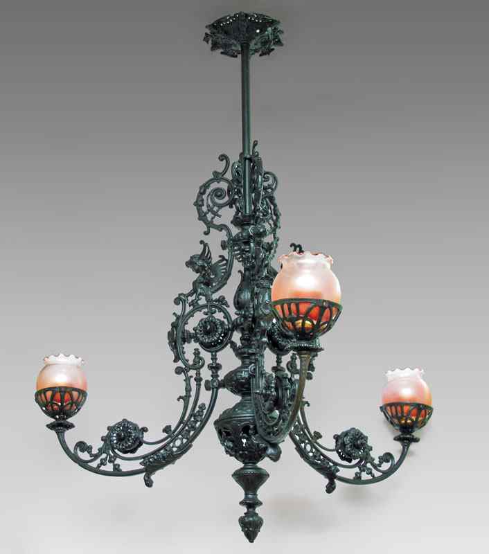 Appraisal: VICTORIAN CAST IRON WROUGHT IRON CHANDELIER Ca - A chandelier