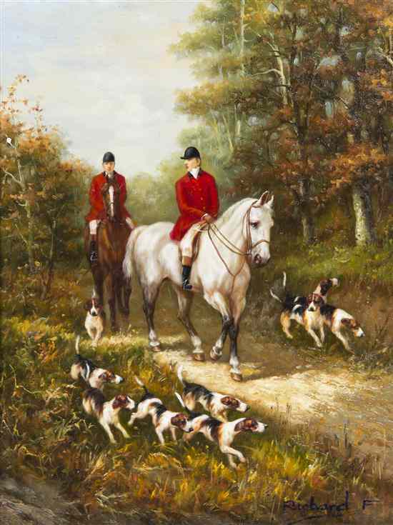 Appraisal: Two Sporting Paintings Depicting Fox Hunters signed Richard F and