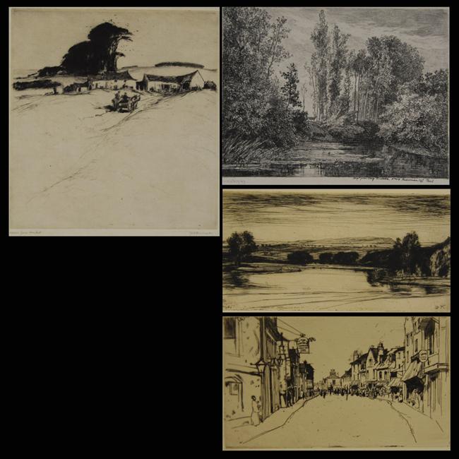 Appraisal: COLLECTION OF FIVE LANDSCAPE ETCHINGS including Charles Daubigny Landscape inscribed