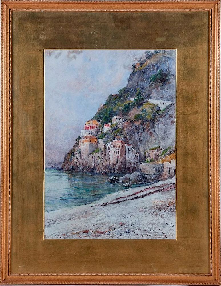 Appraisal: th Century Watercolor Artist Signature illegible Title Italian coast Signature