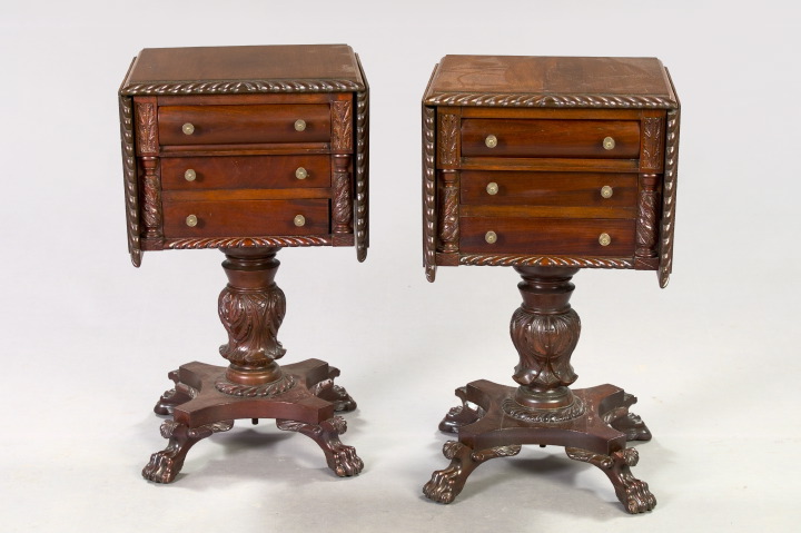 Appraisal: Pair of American Late Classical Revival Mahogany Drop-Leaf Work Tables