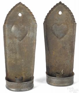 Appraisal: Pair of miniature tin wall sconces th c with relief