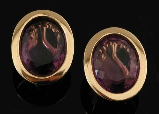 Appraisal: A pair of amethyst earrings The large oval cut amethysts