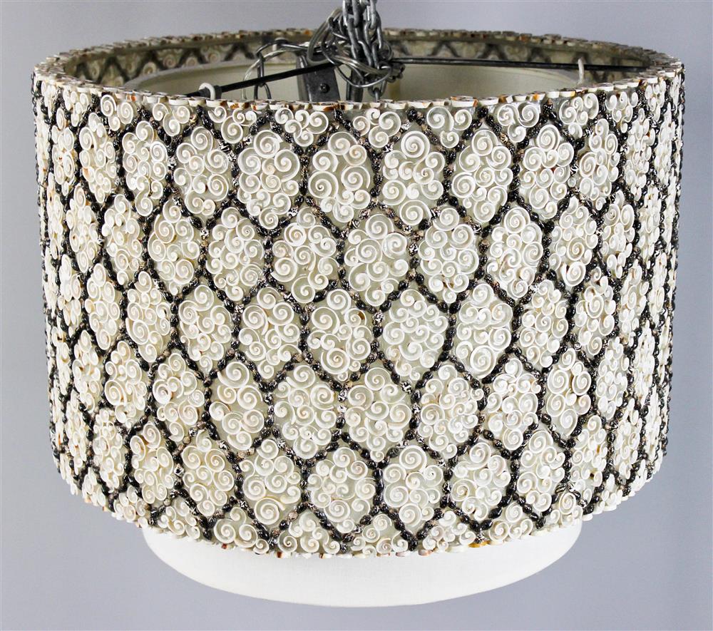 Appraisal: MADE GOODS ECLECTIC MODERN DRUM SEA SHELL THREE-LIGHT CHANDELIER two