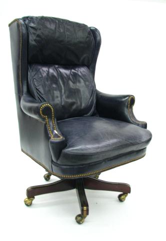 Appraisal: Leather Executive Office Chair blue with nail head trim mahogany