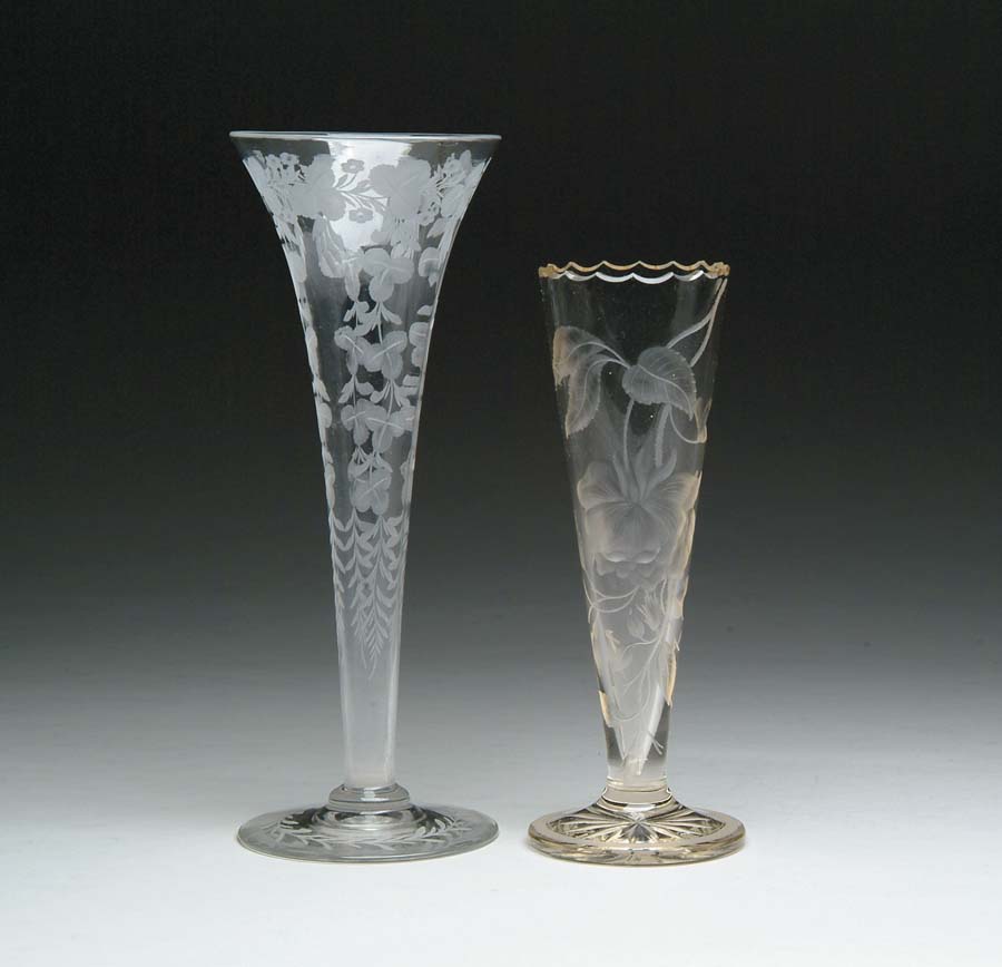 Appraisal: TWO CUT GLASS TRUMPET VASES Lot consists of a in