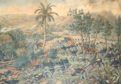 Appraisal: piece Chromolithograph Kurz Allison Spanish-American War battle scene Ca Approx